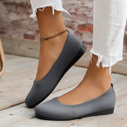 Women's knit loafer flats shown on foot