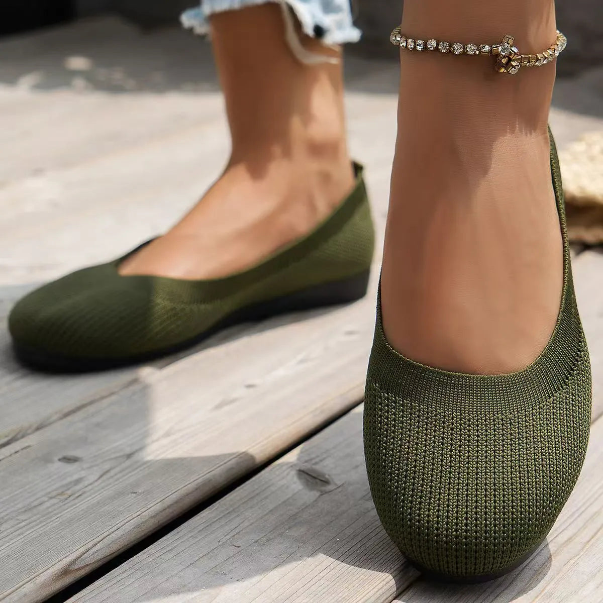 Women's knit loafer flats shown on foot