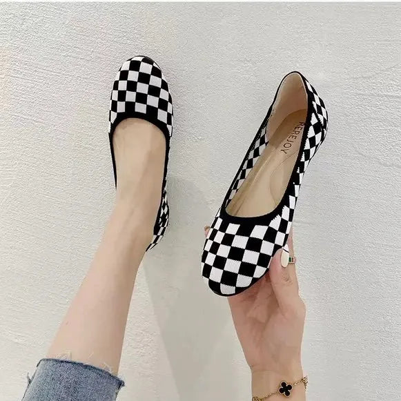 Women's knit loafer flats shown on foot
