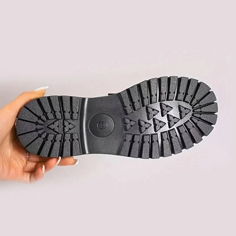 Black lug outsole close up for women's platform loafers