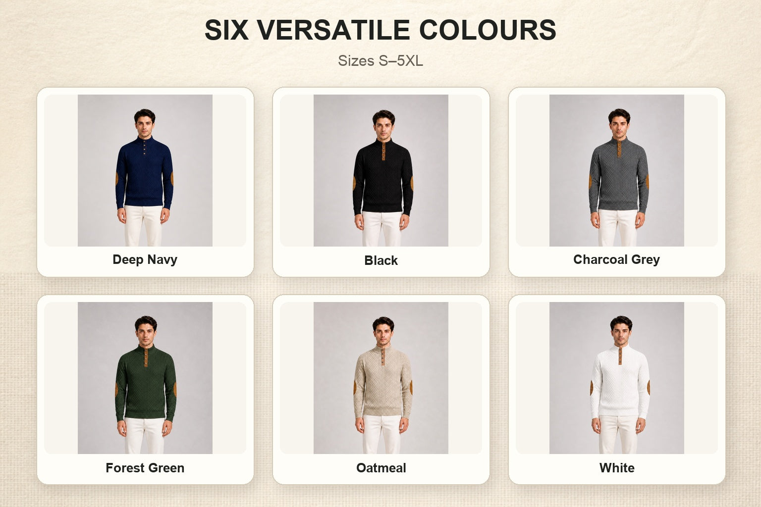 Men's textured stand-collar pullover in six colours, sizes S to 5XL