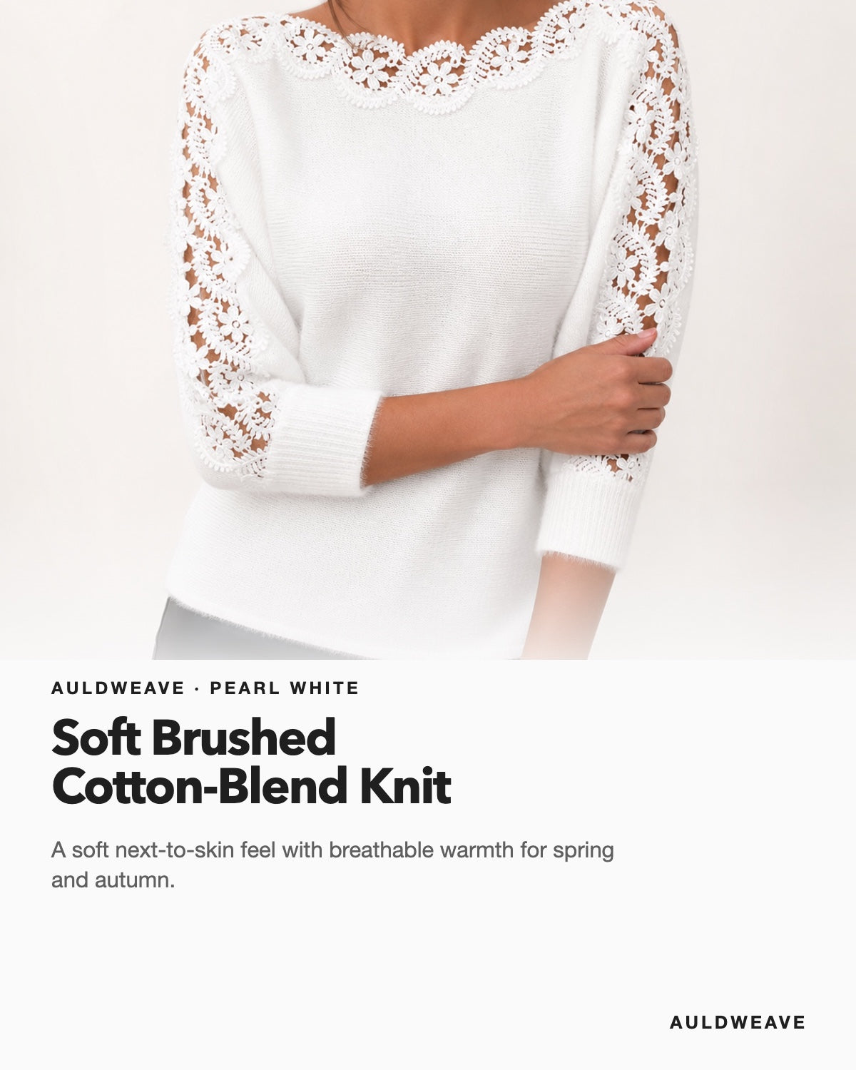Pearl White women's top with soft brushed cotton-blend knit feature
